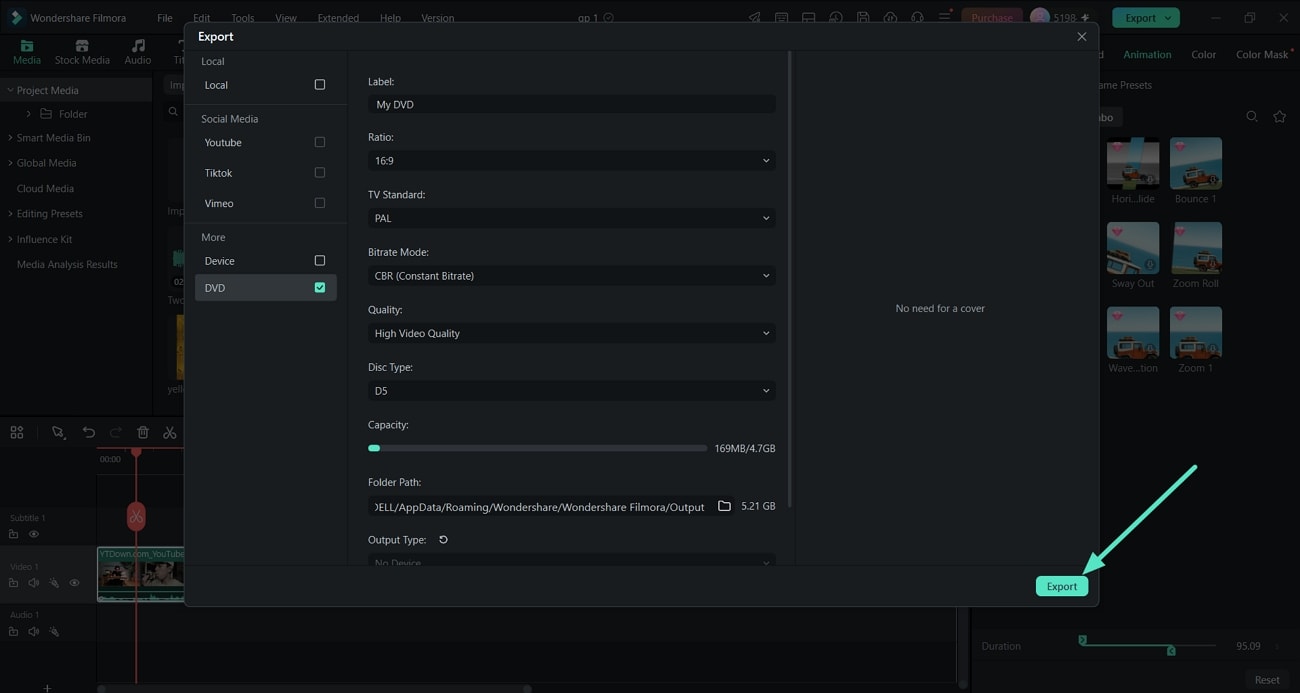 configure dvd export settings