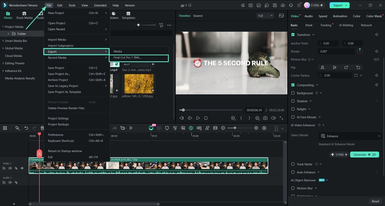 export filmora project xml file