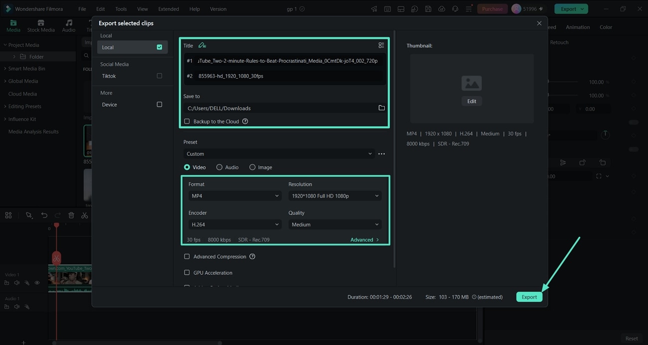 save multiple clips separately filmora