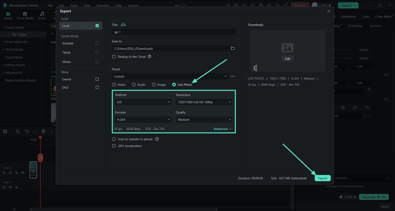 export video as live image