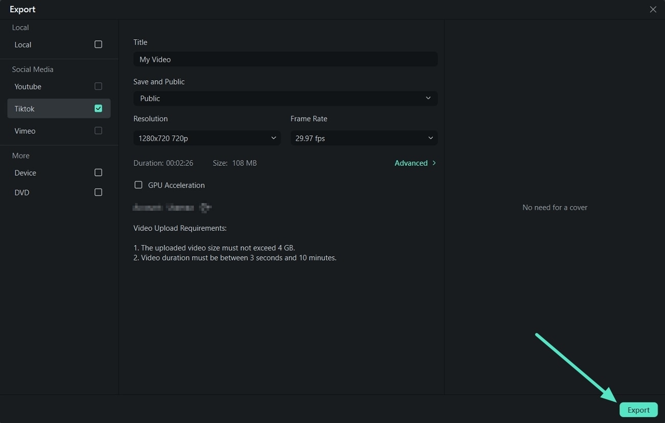 configure tiktok video export