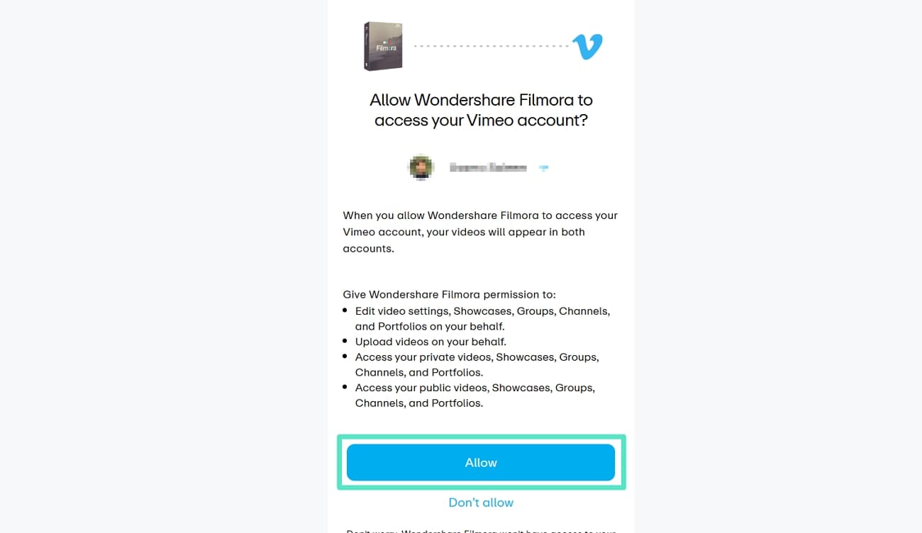 allow vimeo account accesss