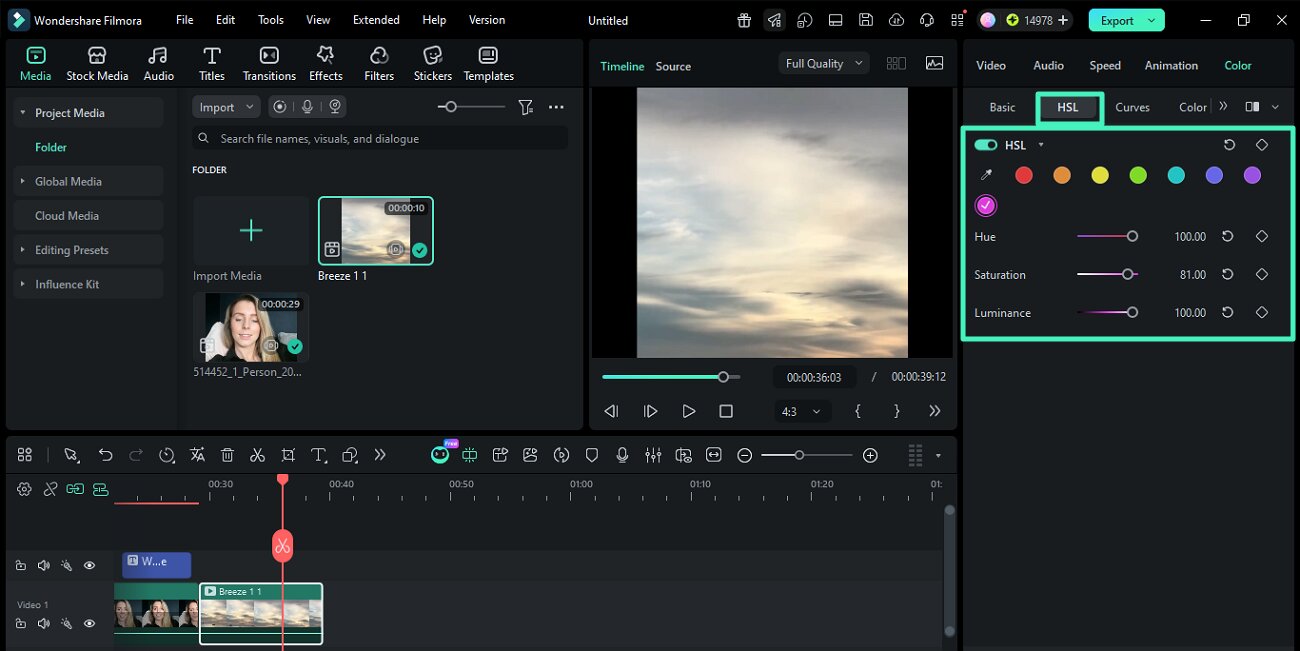 adjust hsl sliders for colors
