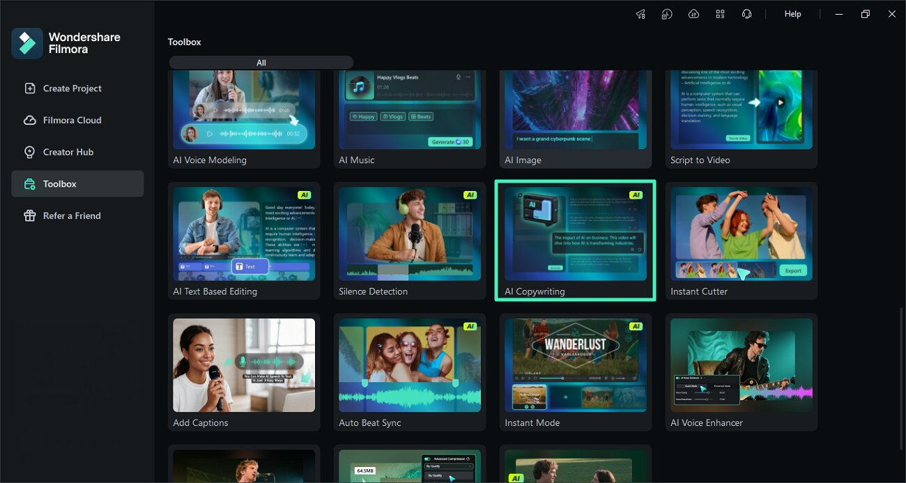 choose ai copywriting from homepage