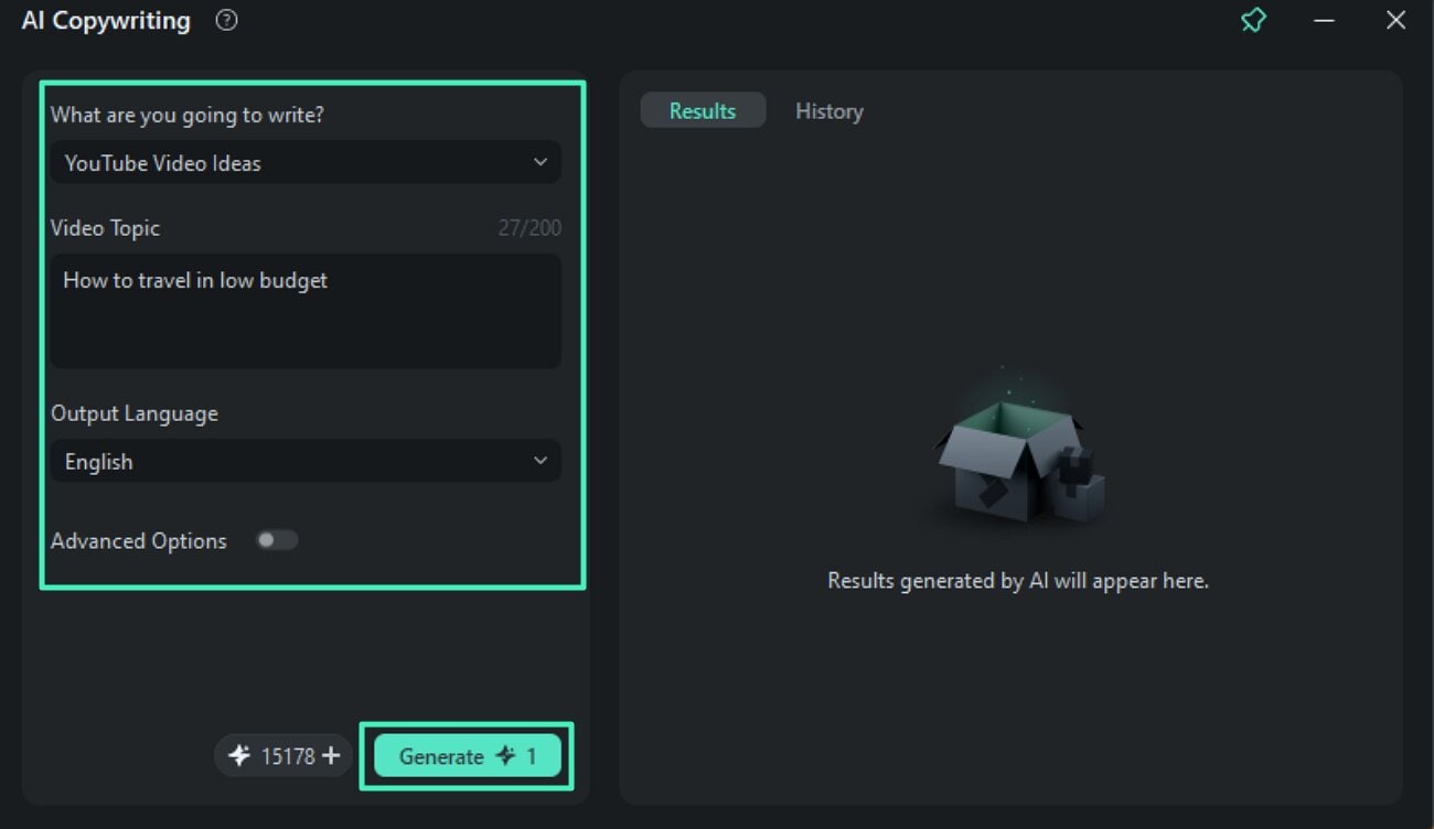 set ai copywriting options