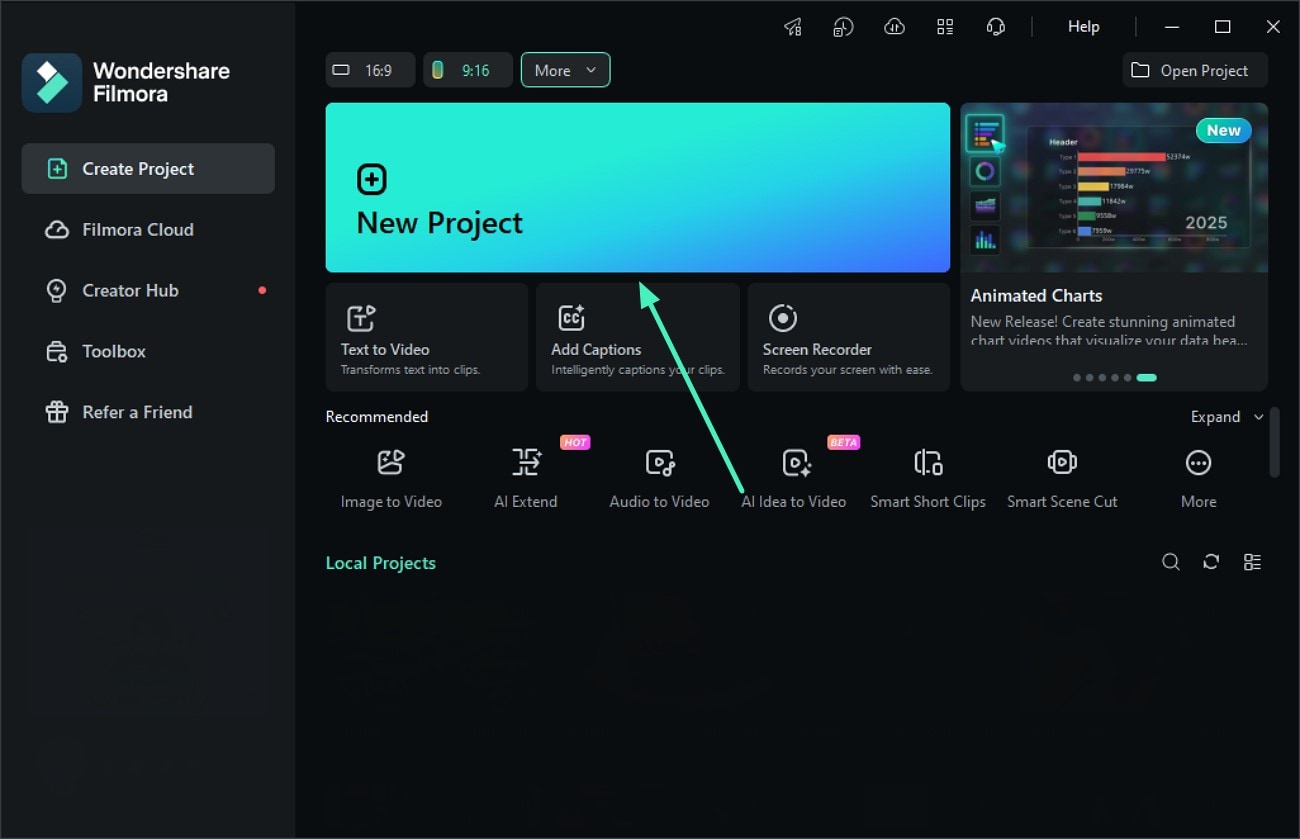 create new filmora project
