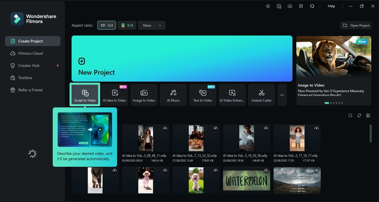 choose script to video feature