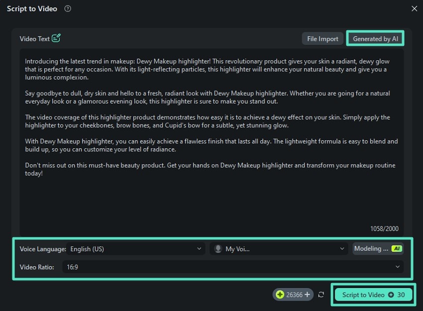 add script generate video