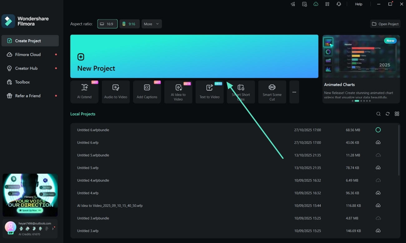 launch filmora start new project