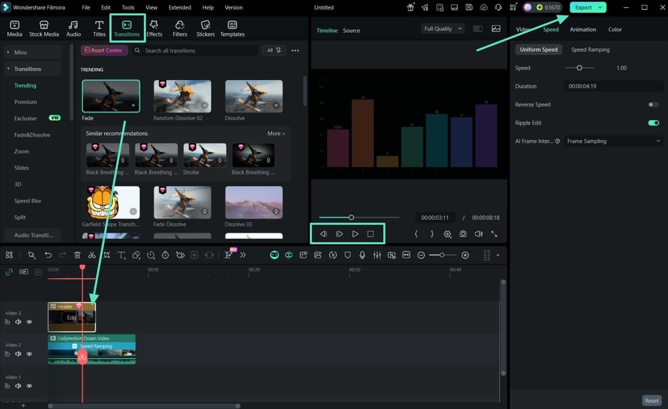 apply smooth transitions hit export