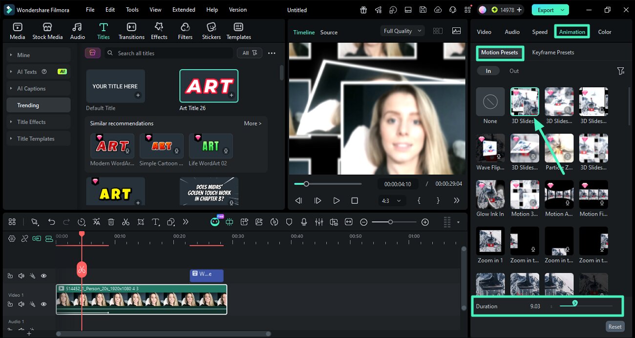open animation panel in filmora