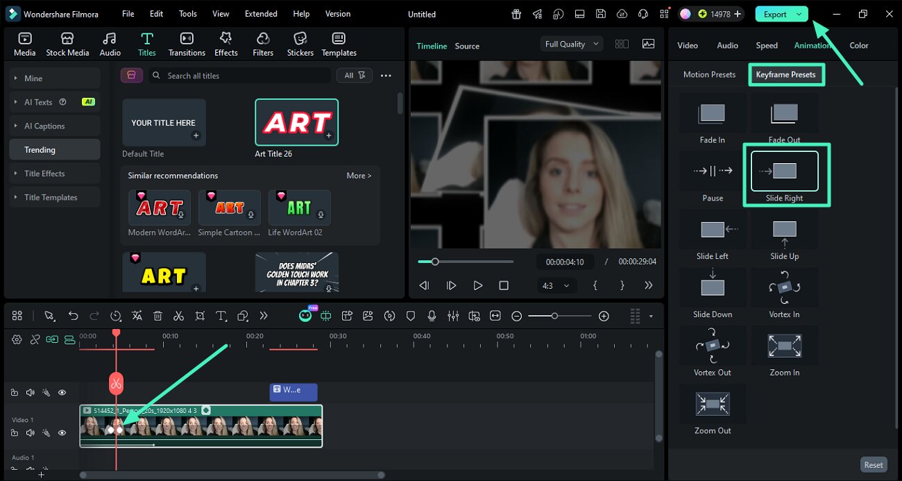 access keyframe presets for animation