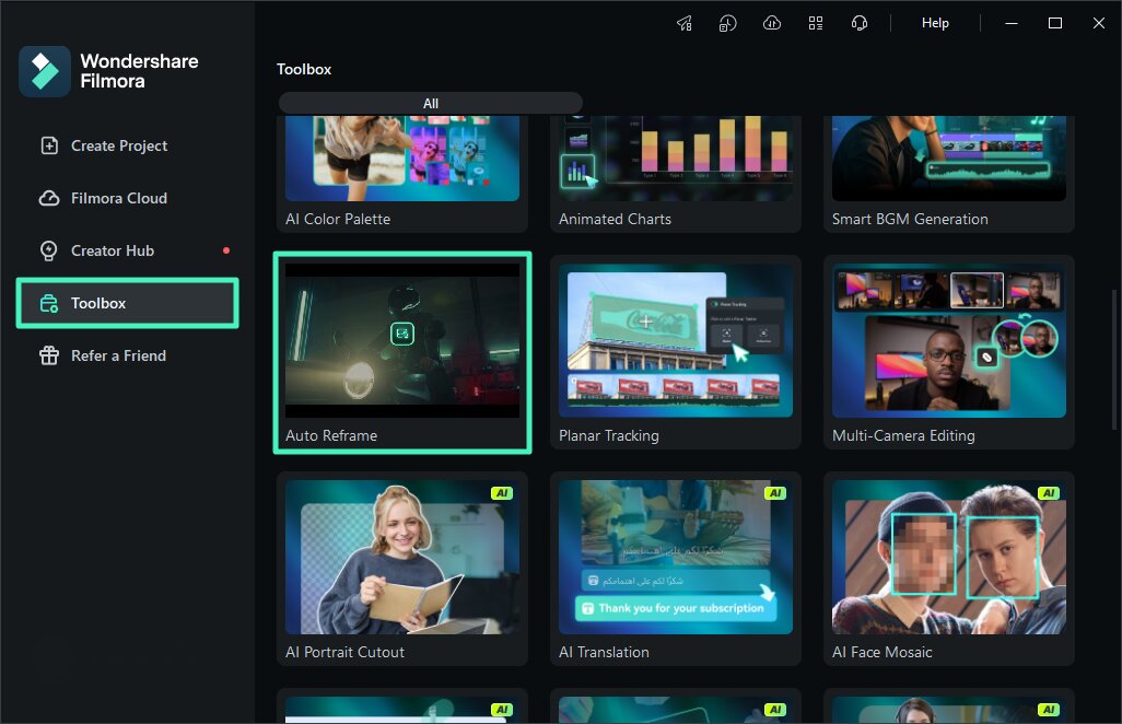 choose auto reframe from homepage
