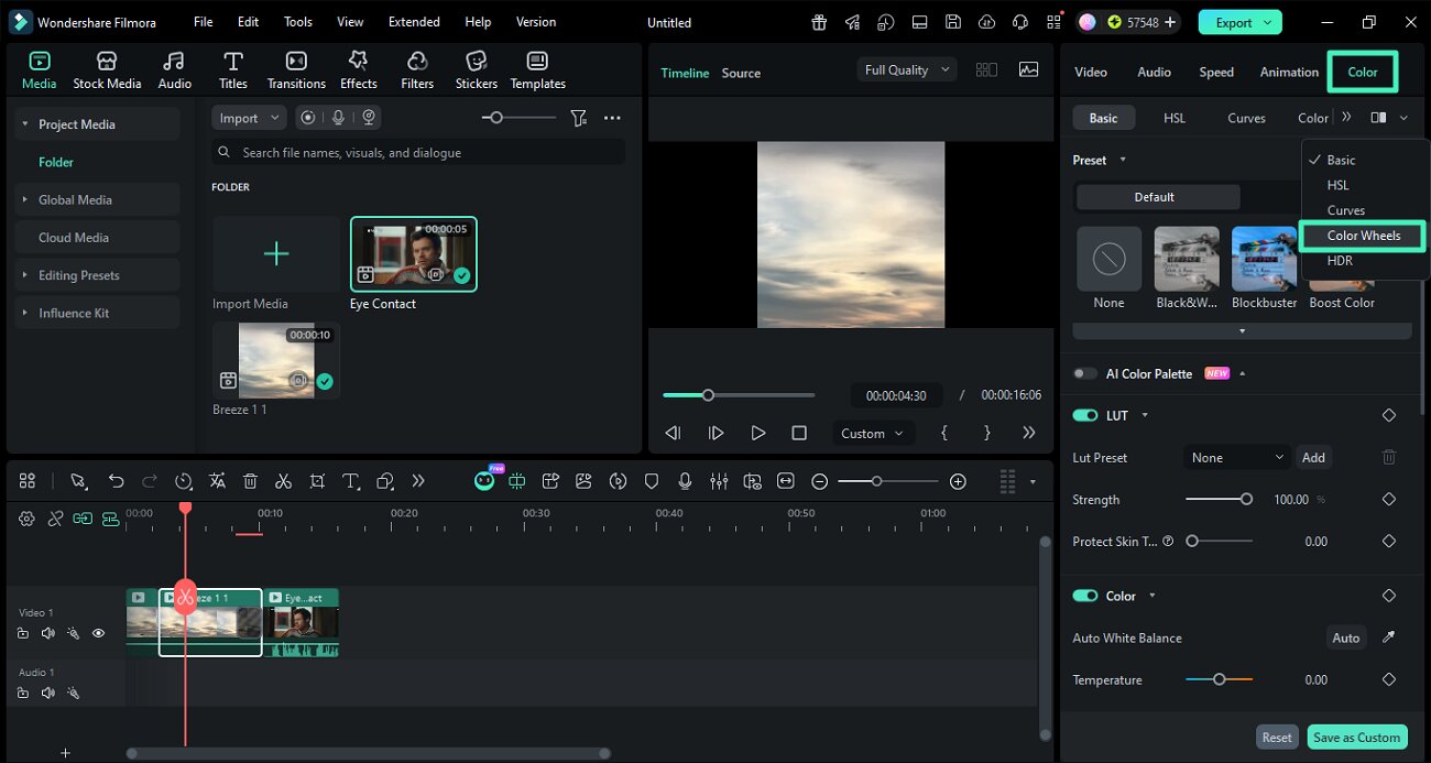 open color tab and enable color wheels