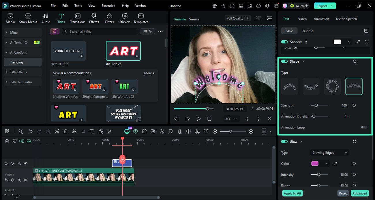 enable shape tool and apply curved text