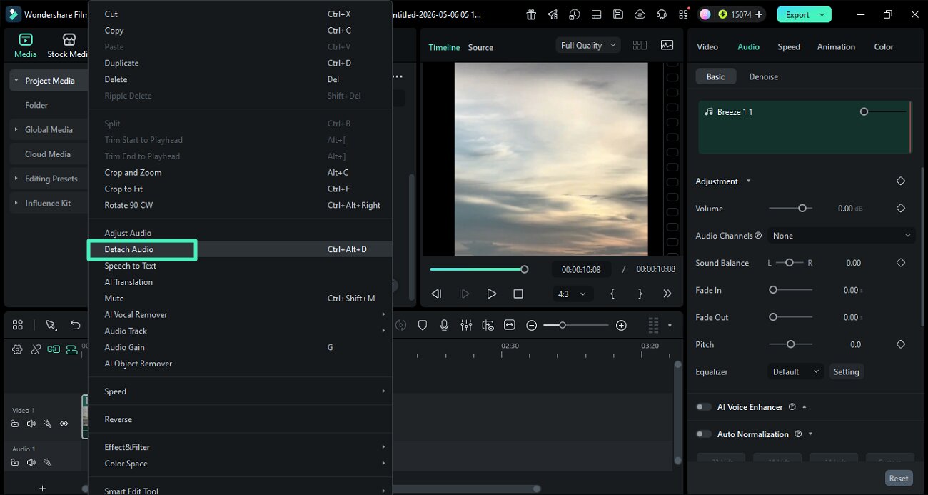 apply detach audio feature