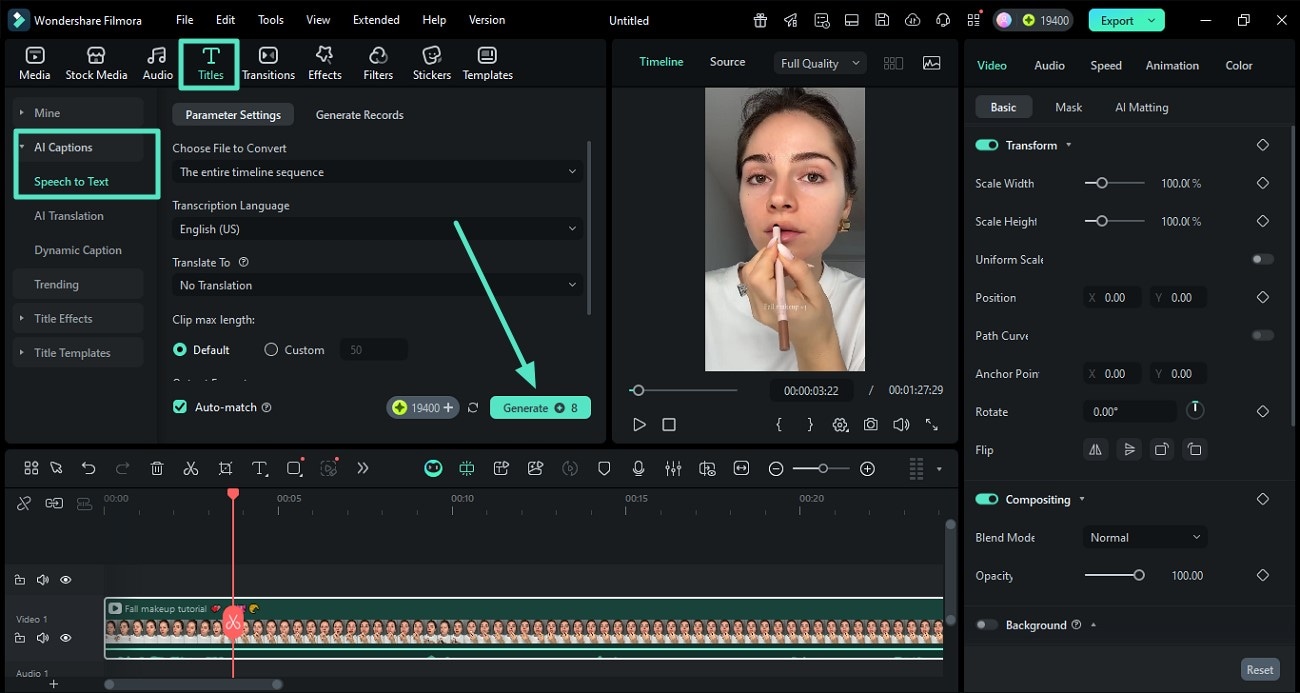 выбрать преобразование речи в текст для динамических субтитров