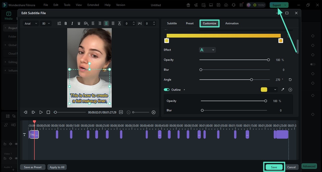добавить анимацию к субтитрам в видео