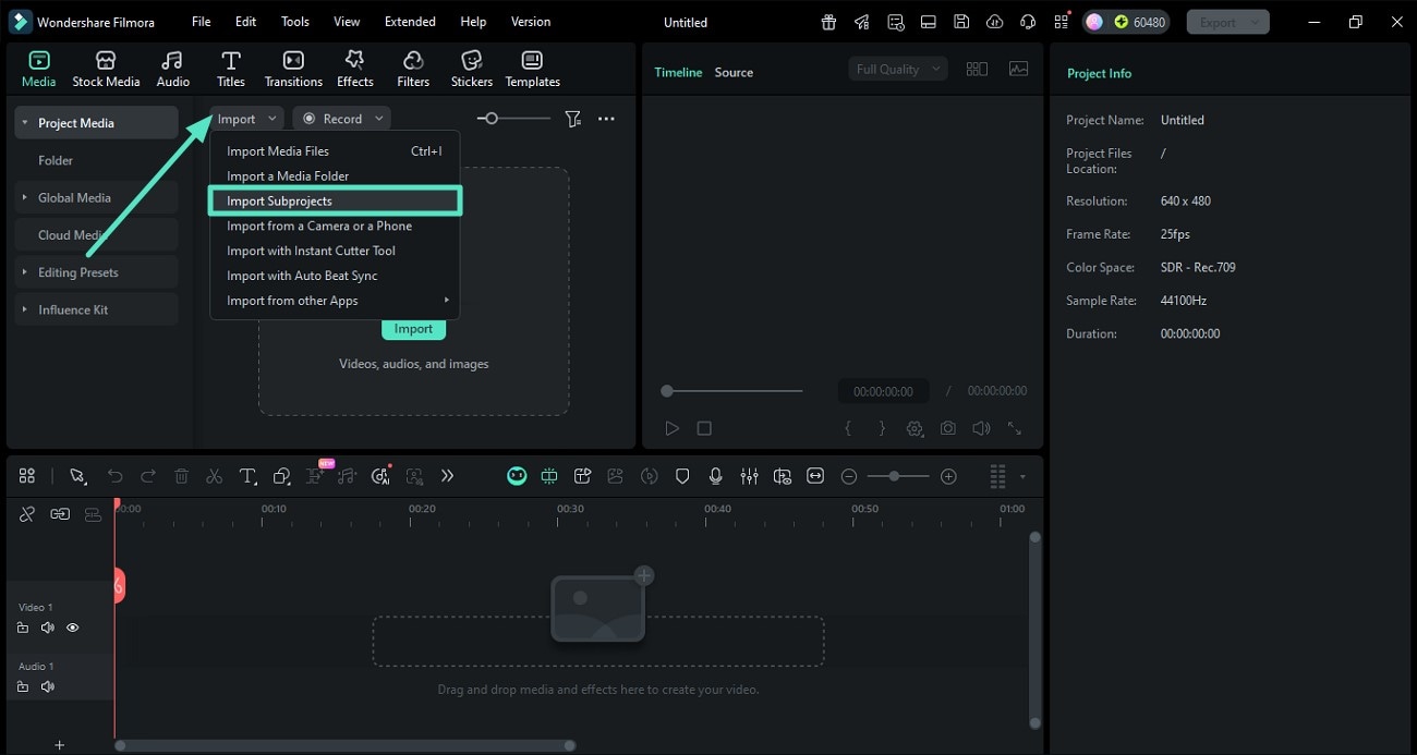 import media folder filmora