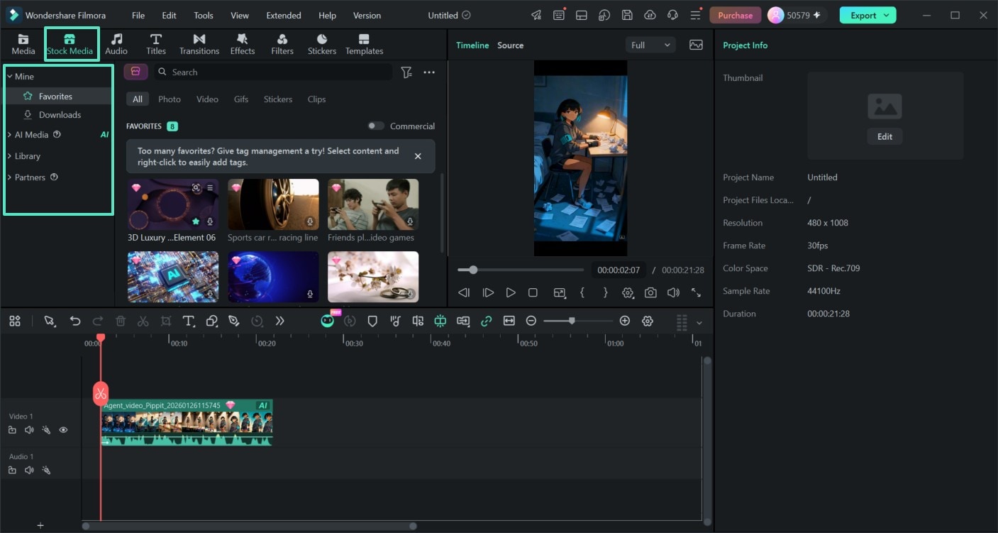 Stock Media options in Filmora