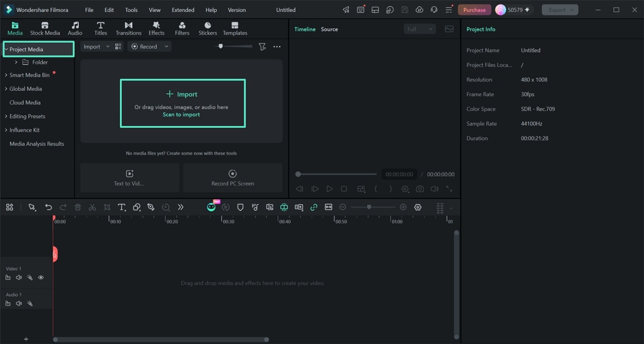 Project Media tab in Filmora
