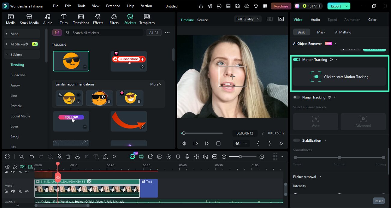 enable motion tracking from properties panel