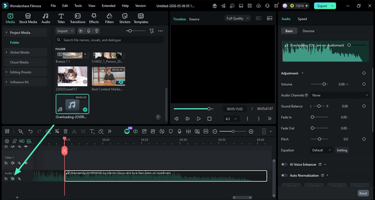 unmute audio file from left