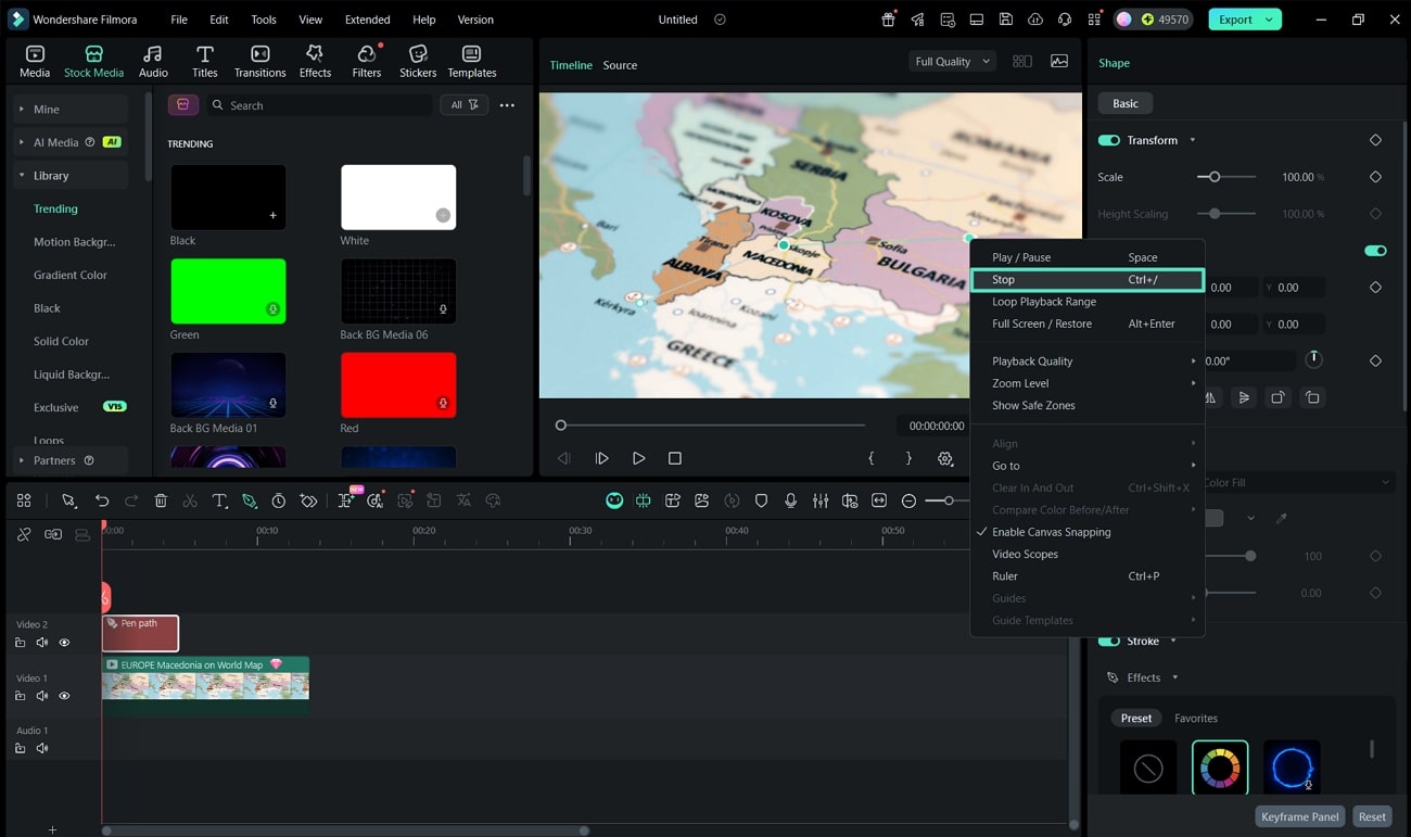 click stop complete selection