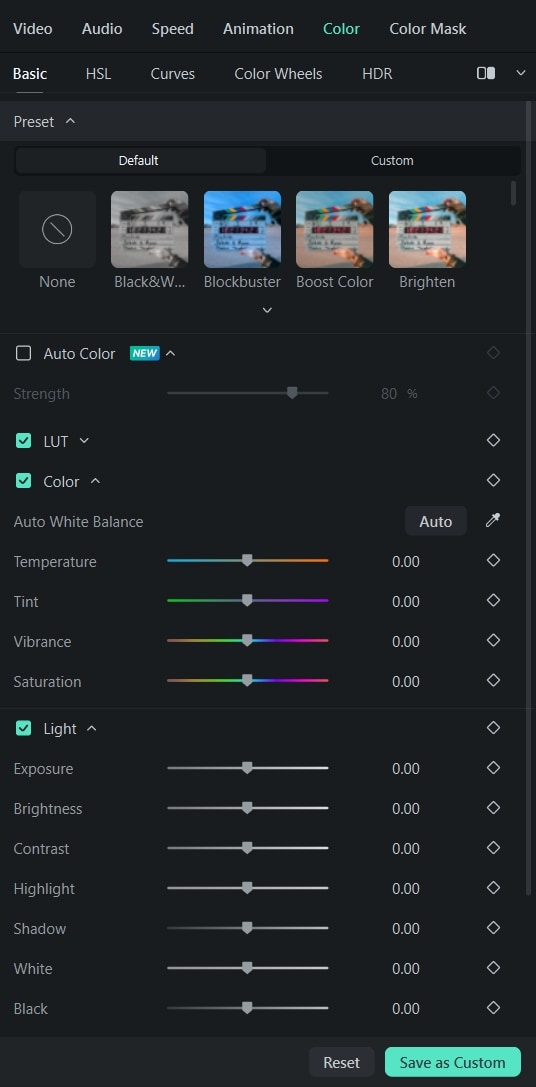 color properties in filmora