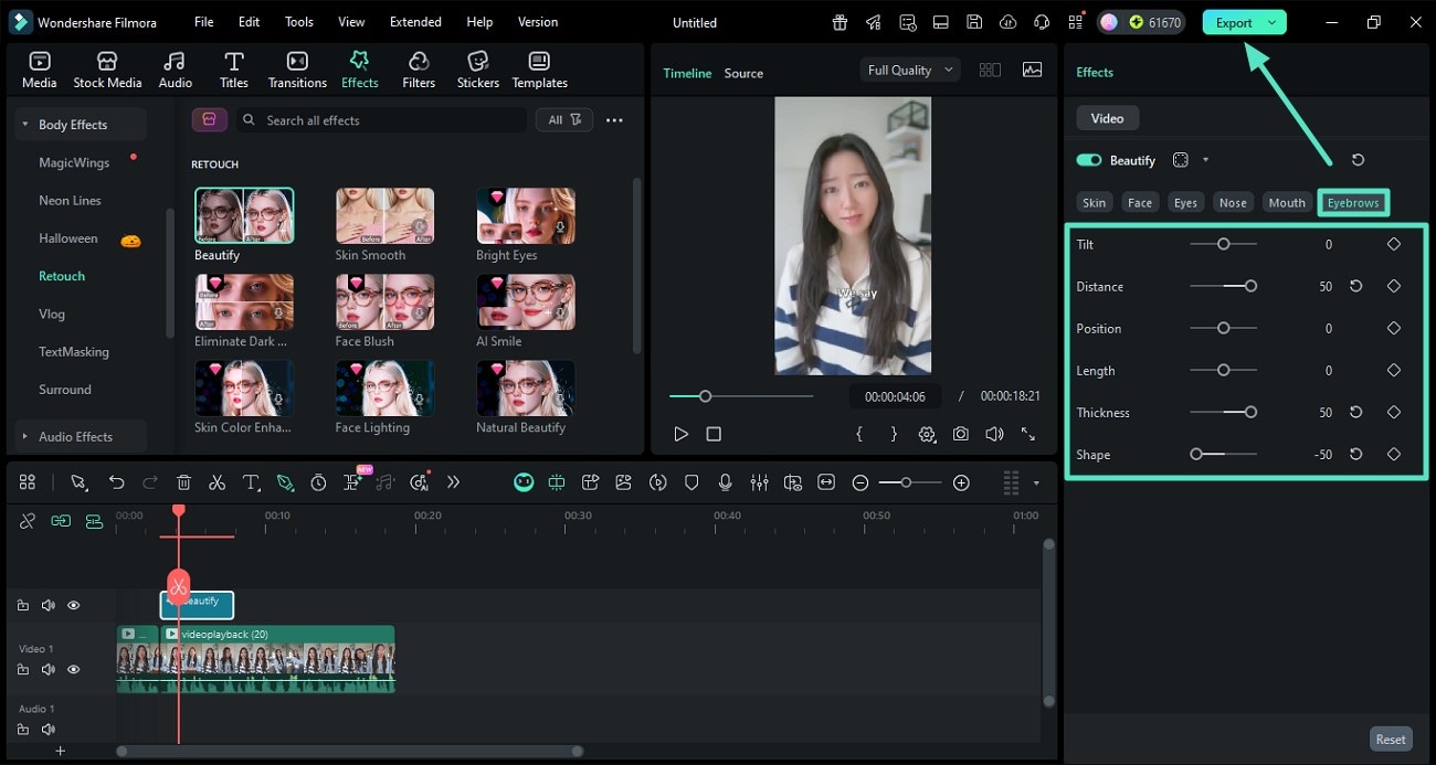 enhance eyebrows and export
