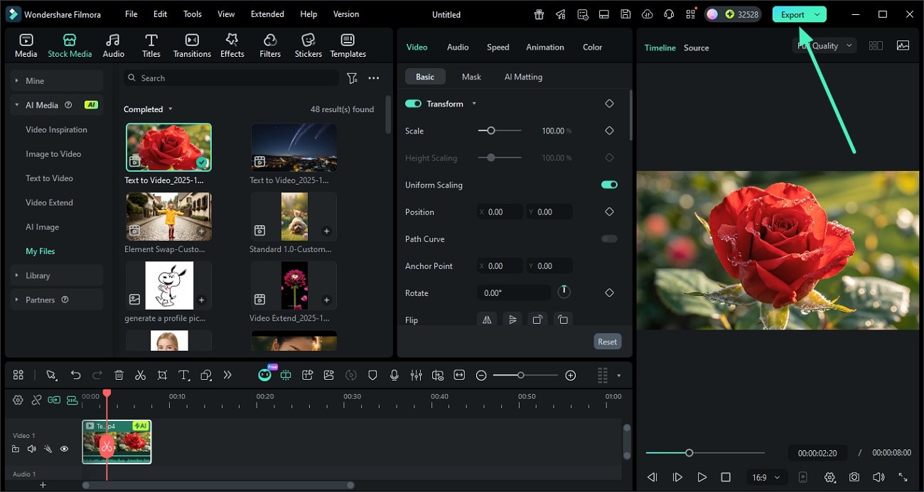 save results pressing export
