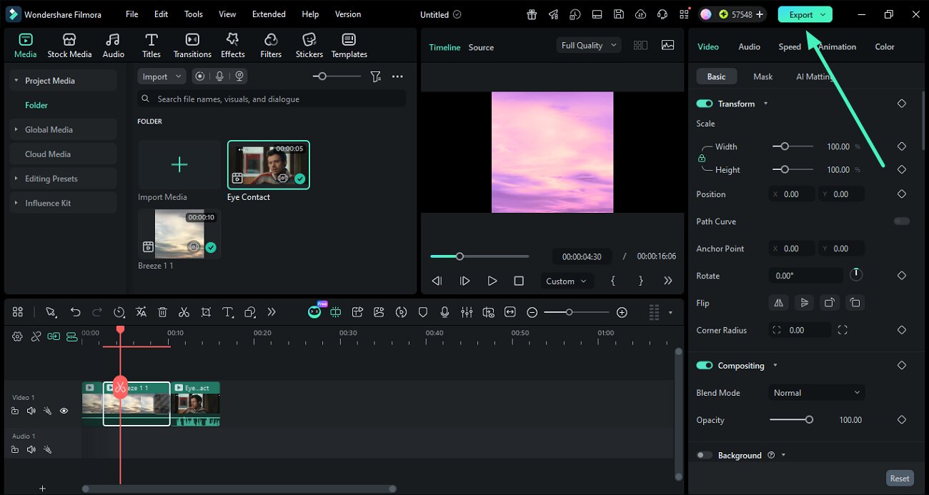 edit video and open export settings
