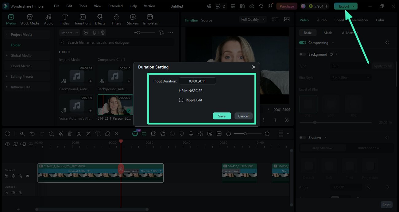 adjust freeze frame duration