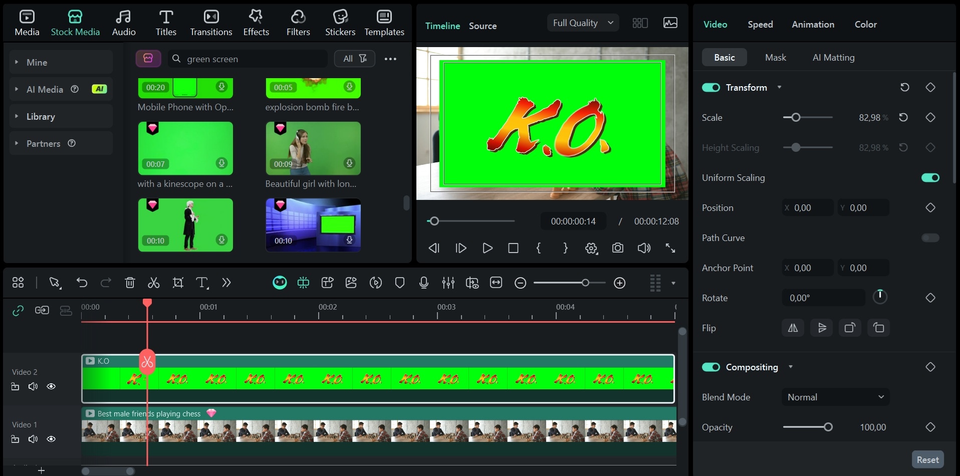 place green screen pip videos in Timeline