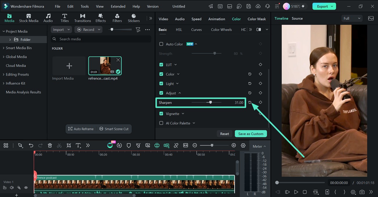 Ajustar a nitidez de um vídeo no Filmora