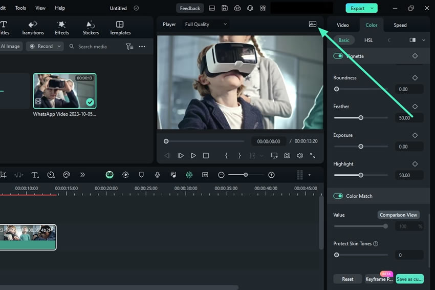 mengakses histogram dengan menggunakan video scope