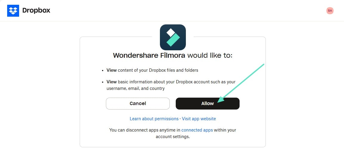 Click the Allow option