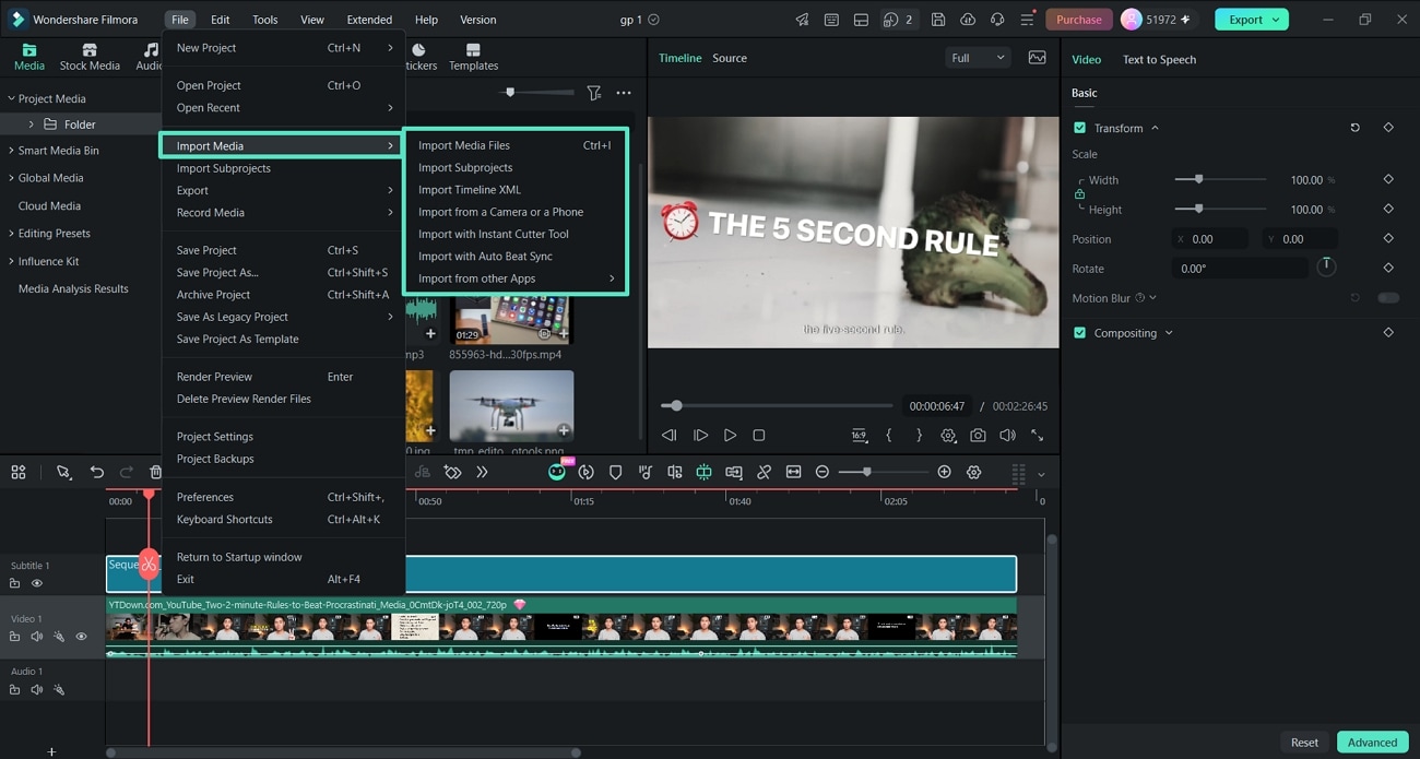 choose media import options