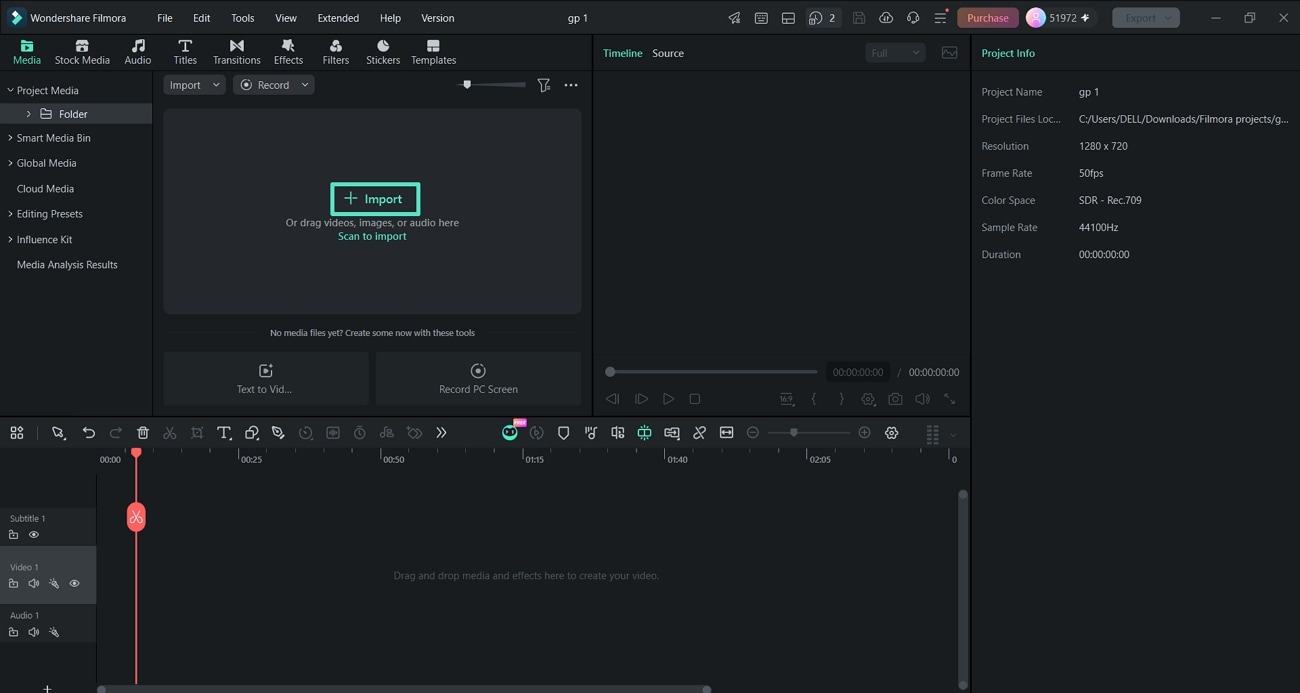 import files through project media