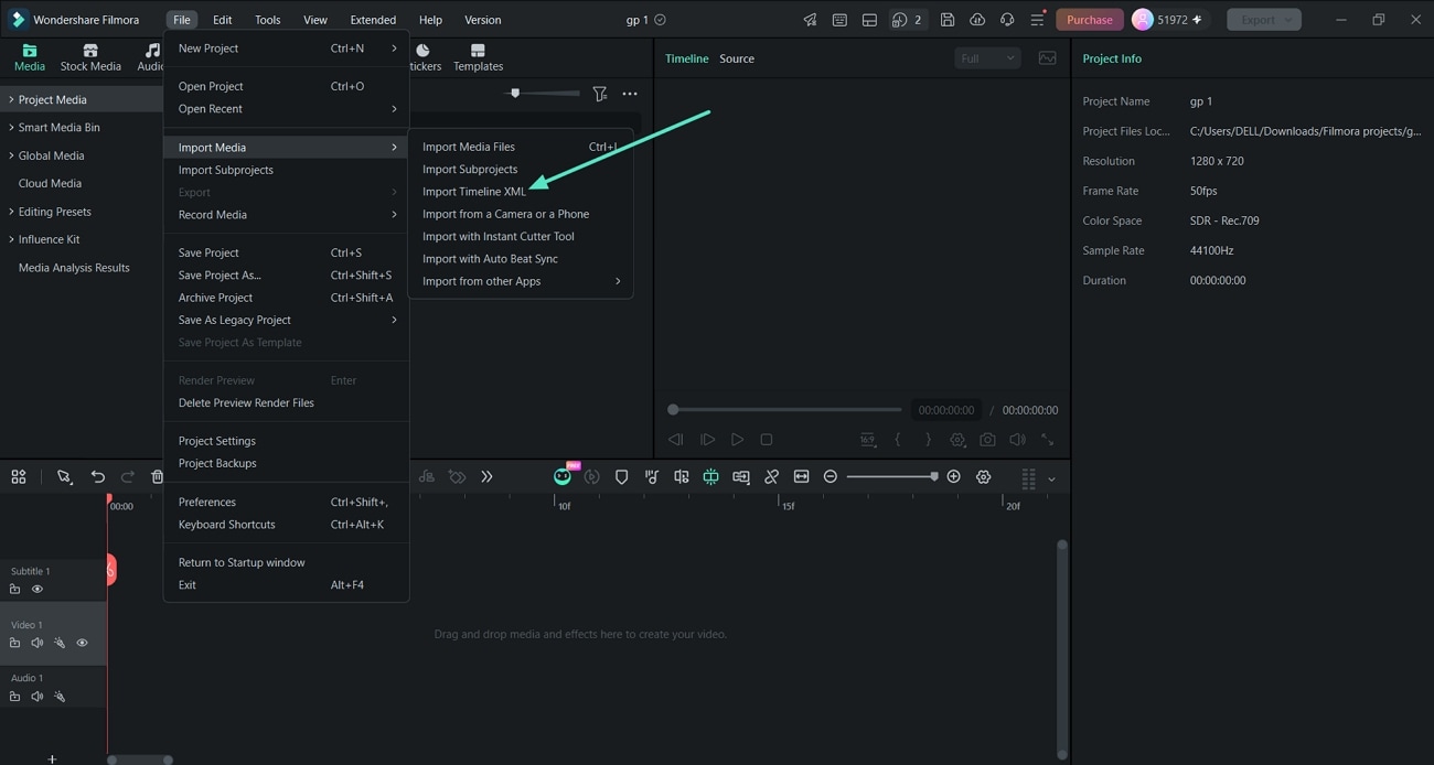 import timeline xml file