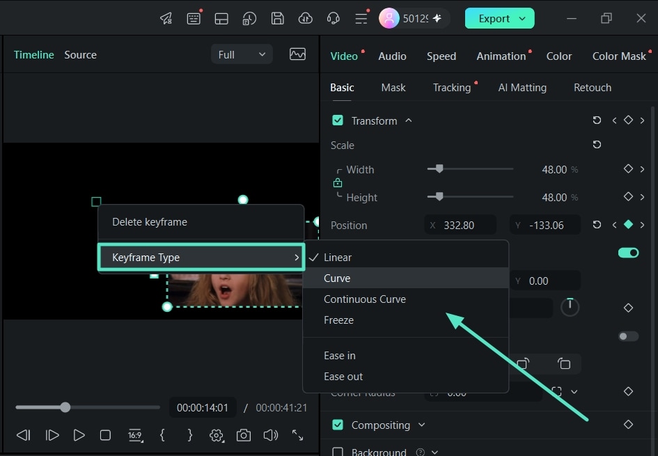 Change the keyframe type