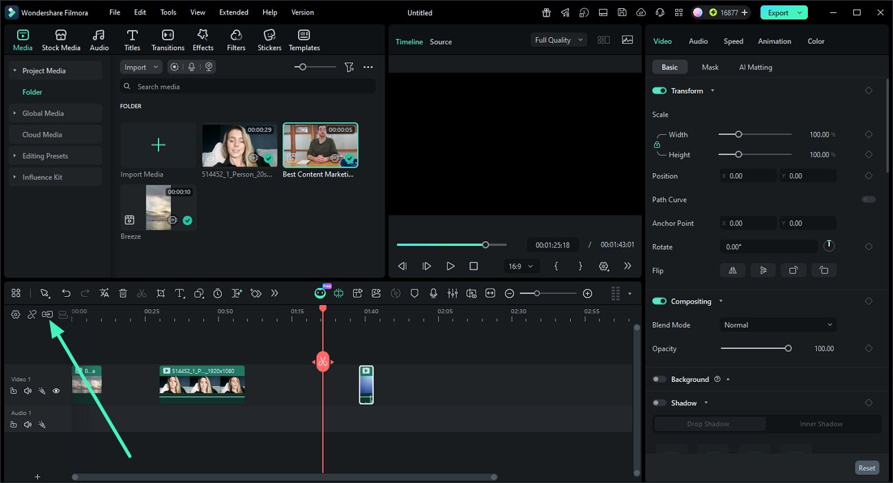 enable timeline snapping filmora