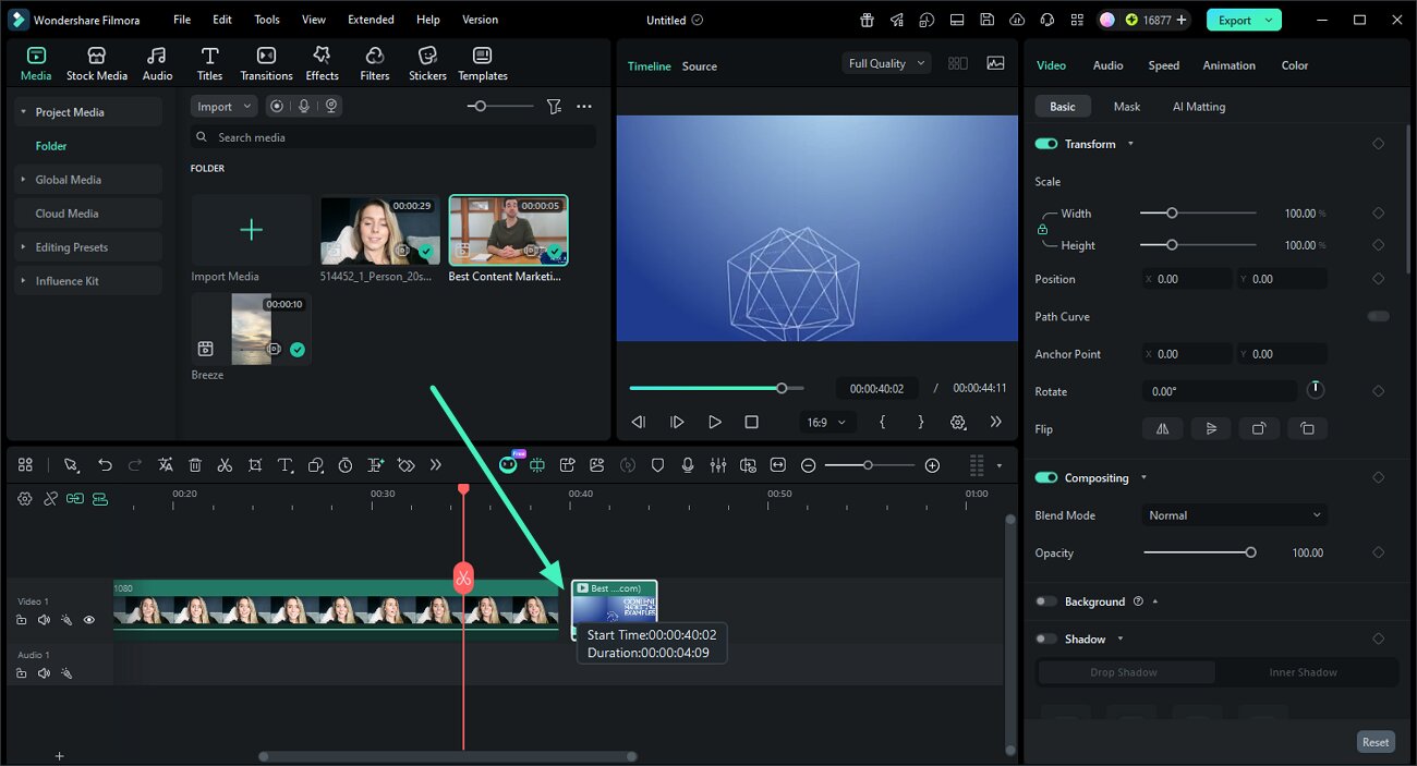 trim clip in timeline