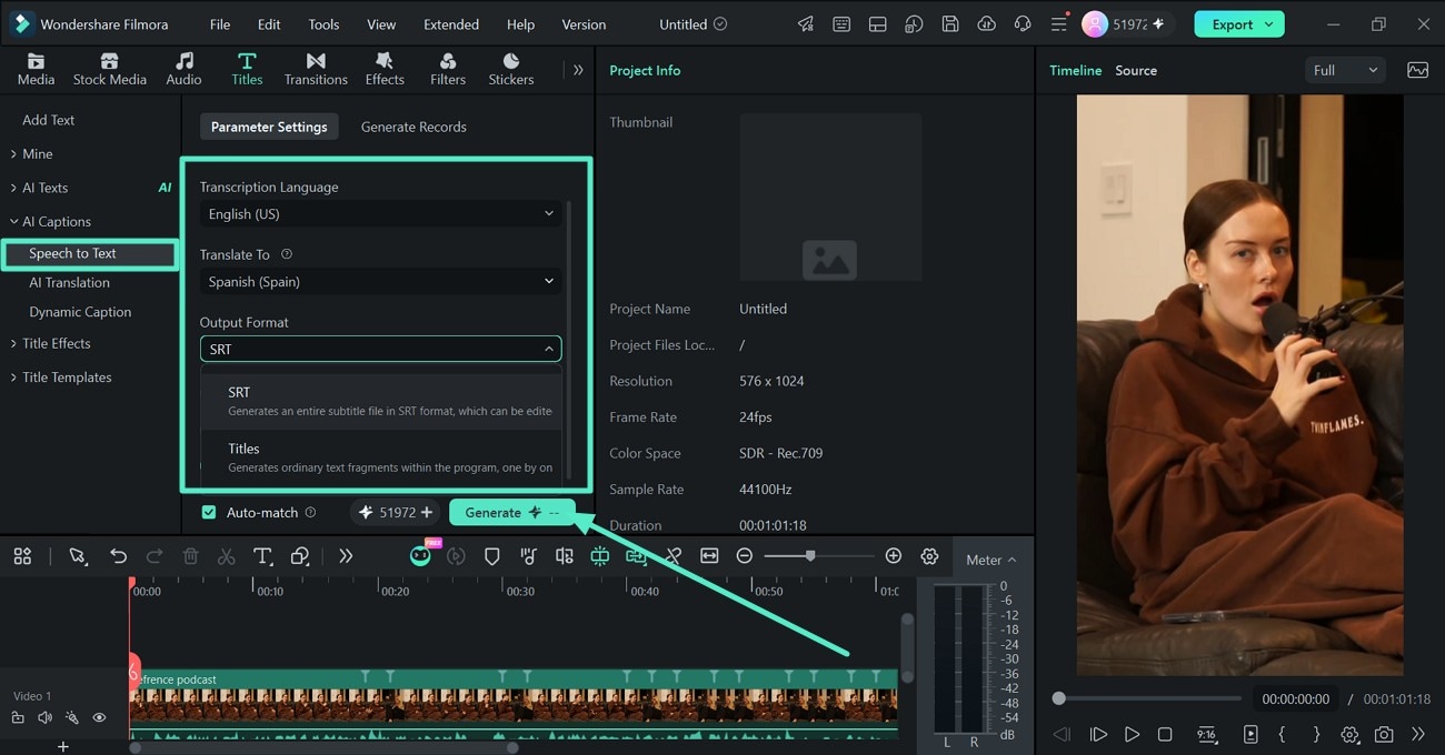 generate subtitle track with srt