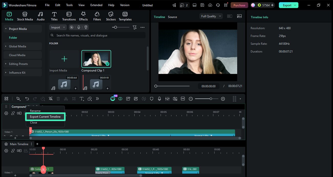 export selected timeline tab
