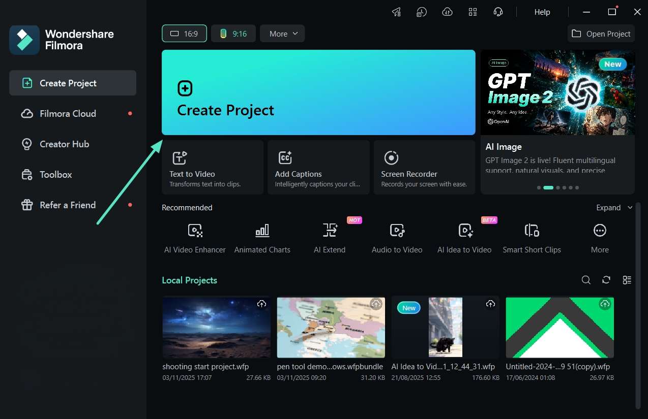 create project filmora