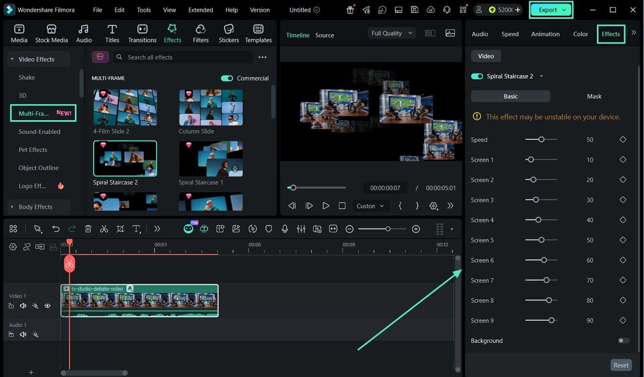 add multi frame effect and export