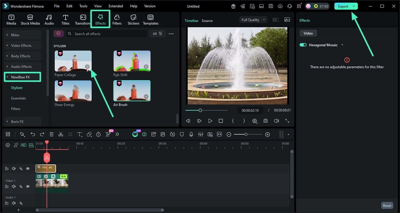 access and apply newblue effect