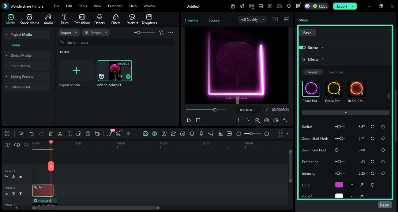 Strich aus Presets wählen und feinjustieren