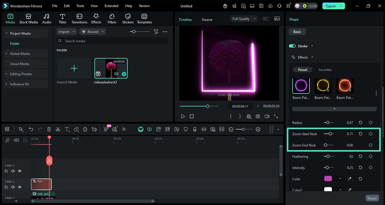 Start- und Endknoten eines Strichs animieren